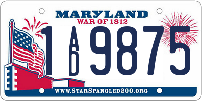 MD license plate 1AD9875