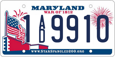 MD license plate 1AD9910