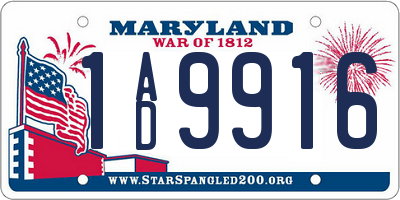 MD license plate 1AD9916