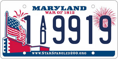 MD license plate 1AD9919