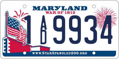 MD license plate 1AD9934