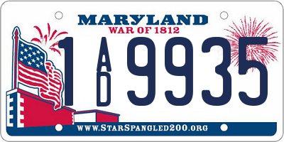 MD license plate 1AD9935