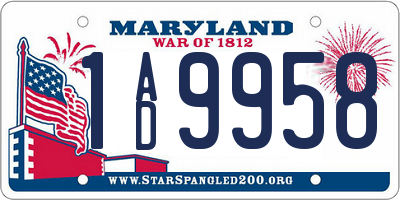 MD license plate 1AD9958