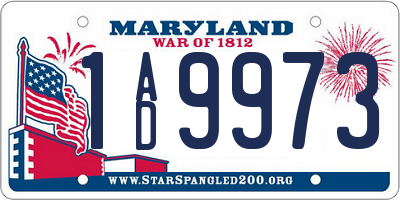 MD license plate 1AD9973