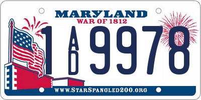 MD license plate 1AD9978