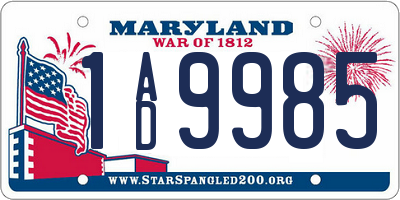 MD license plate 1AD9985