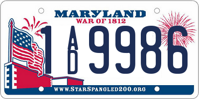 MD license plate 1AD9986