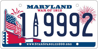 MD license plate 1AD9992