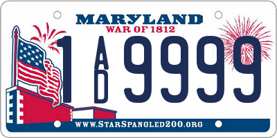 MD license plate 1AD9999
