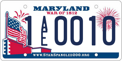 MD license plate 1AE0010
