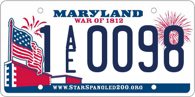 MD license plate 1AE0098