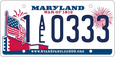 MD license plate 1AE0333