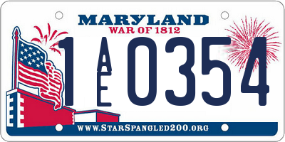 MD license plate 1AE0354