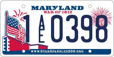 MD license plate 1AE0398
