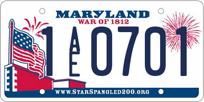 MD license plate 1AE0701