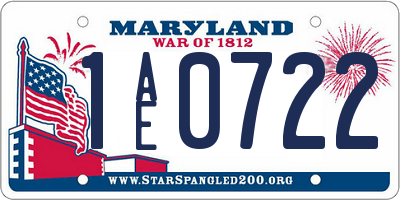 MD license plate 1AE0722