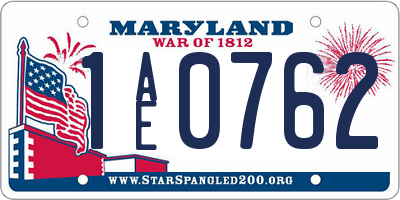 MD license plate 1AE0762