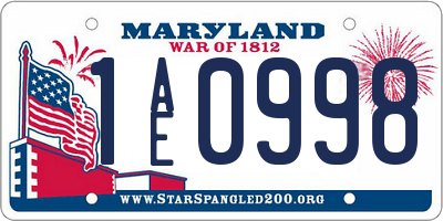 MD license plate 1AE0998