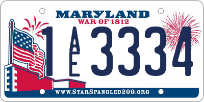 MD license plate 1AE3334