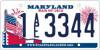MD license plate 1AE3344