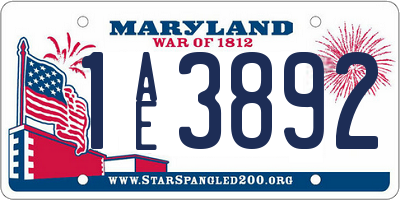 MD license plate 1AE3892