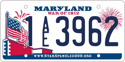 MD license plate 1AE3962