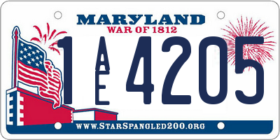 MD license plate 1AE4205