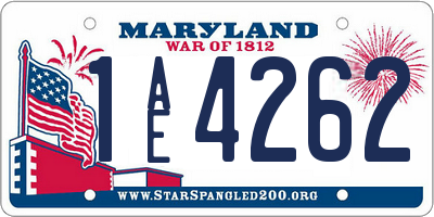 MD license plate 1AE4262