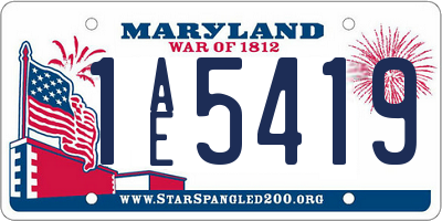 MD license plate 1AE5419