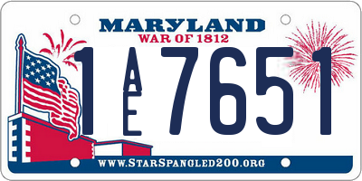 MD license plate 1AE7651