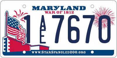 MD license plate 1AE7670