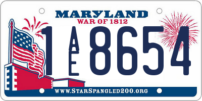 MD license plate 1AE8654