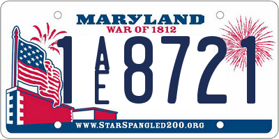 MD license plate 1AE8721
