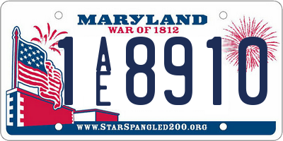 MD license plate 1AE8910