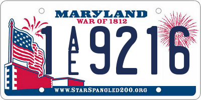 MD license plate 1AE9216