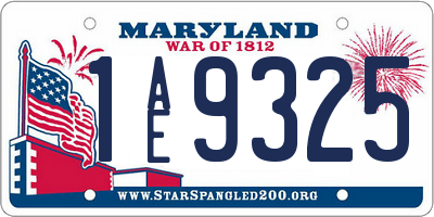MD license plate 1AE9325