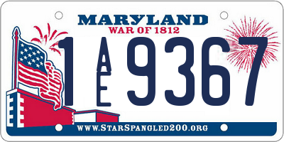 MD license plate 1AE9367