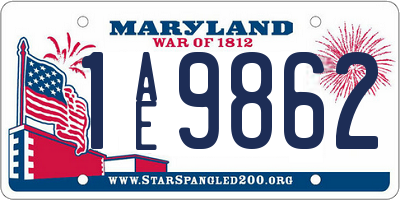MD license plate 1AE9862