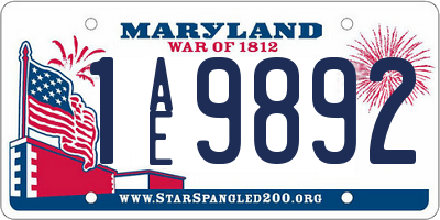 MD license plate 1AE9892