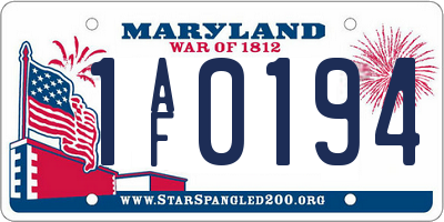 MD license plate 1AF0194