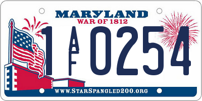 MD license plate 1AF0254