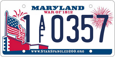 MD license plate 1AF0357