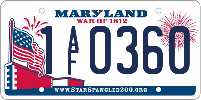 MD license plate 1AF0360