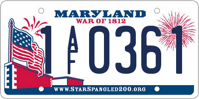 MD license plate 1AF0361