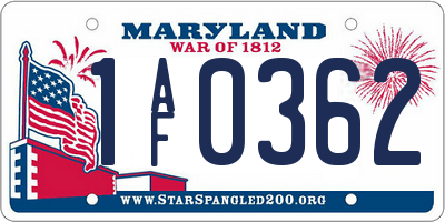 MD license plate 1AF0362