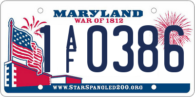 MD license plate 1AF0386