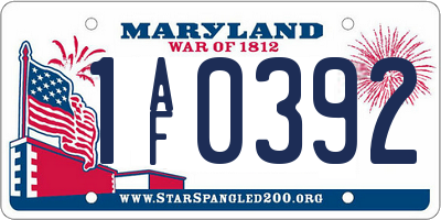 MD license plate 1AF0392