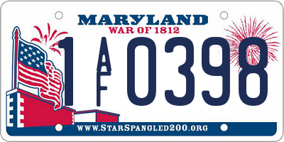 MD license plate 1AF0398