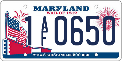MD license plate 1AF0650