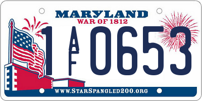 MD license plate 1AF0653